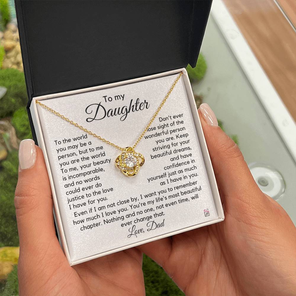 To Daughter, from Dad - To Me You Are The World - Love Knot Necklace PM0252