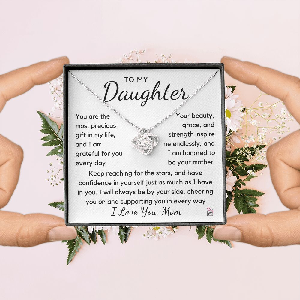 To Daughter, from Mom - The most Precious Gift - Love Knot Necklace PM0135