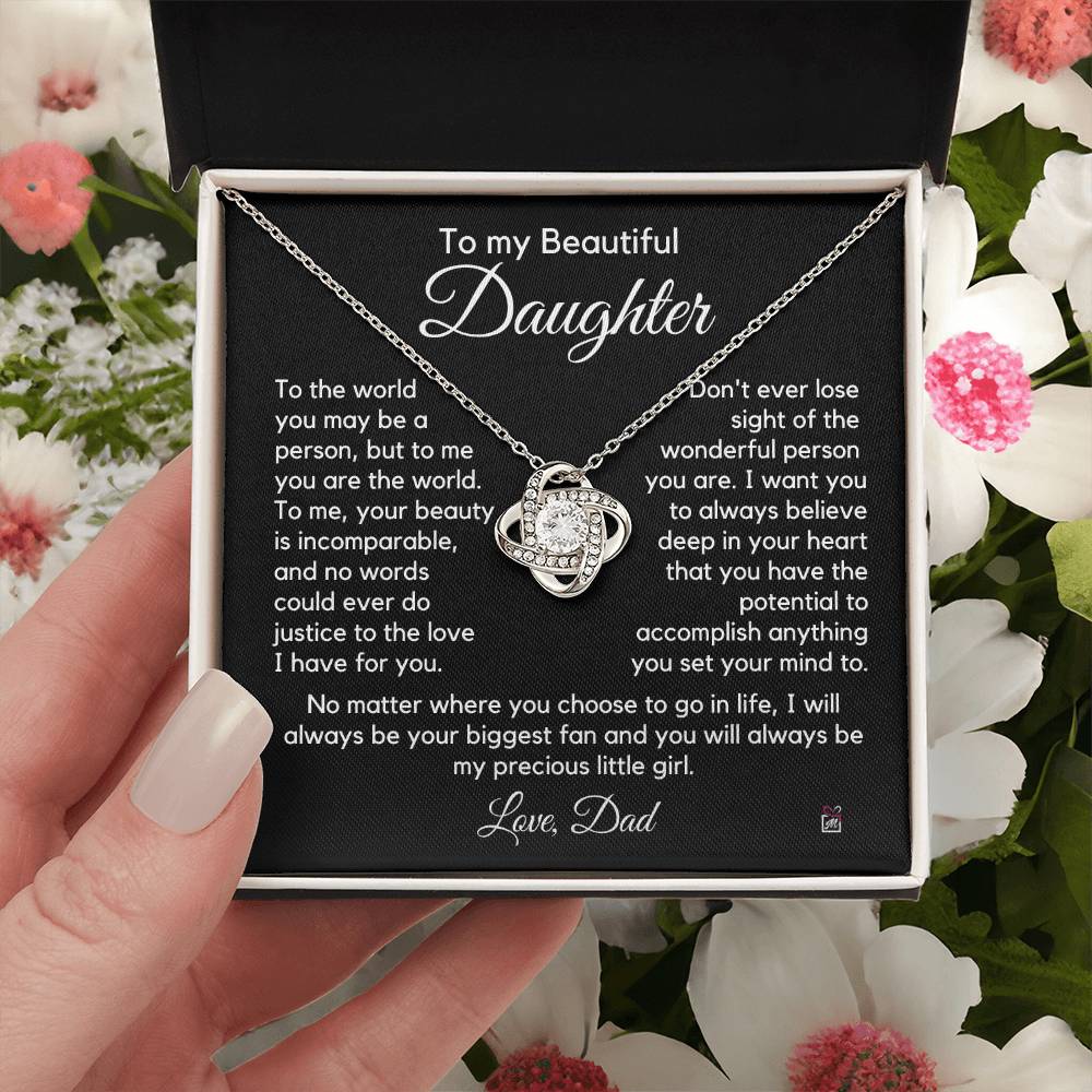 To Daughter, from Dad - To Me You Are The World - Love Knot Necklace PM0231