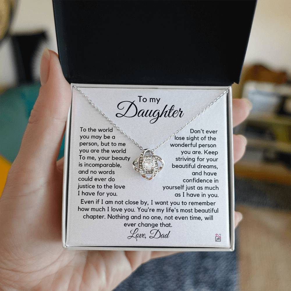 To Daughter, from Dad - To Me You Are The World - Love Knot Necklace PM0252