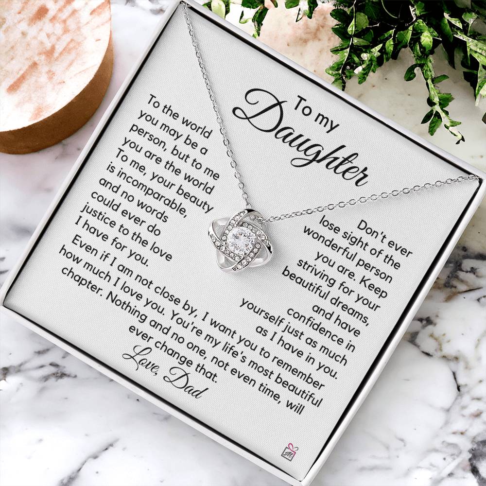 To Daughter, from Dad - To Me You Are The World - Love Knot Necklace PM0252