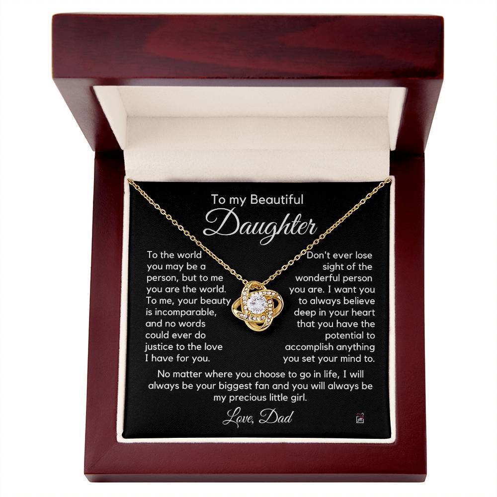 To Daughter, from Dad - To Me You Are The World - Love Knot Necklace PM0231