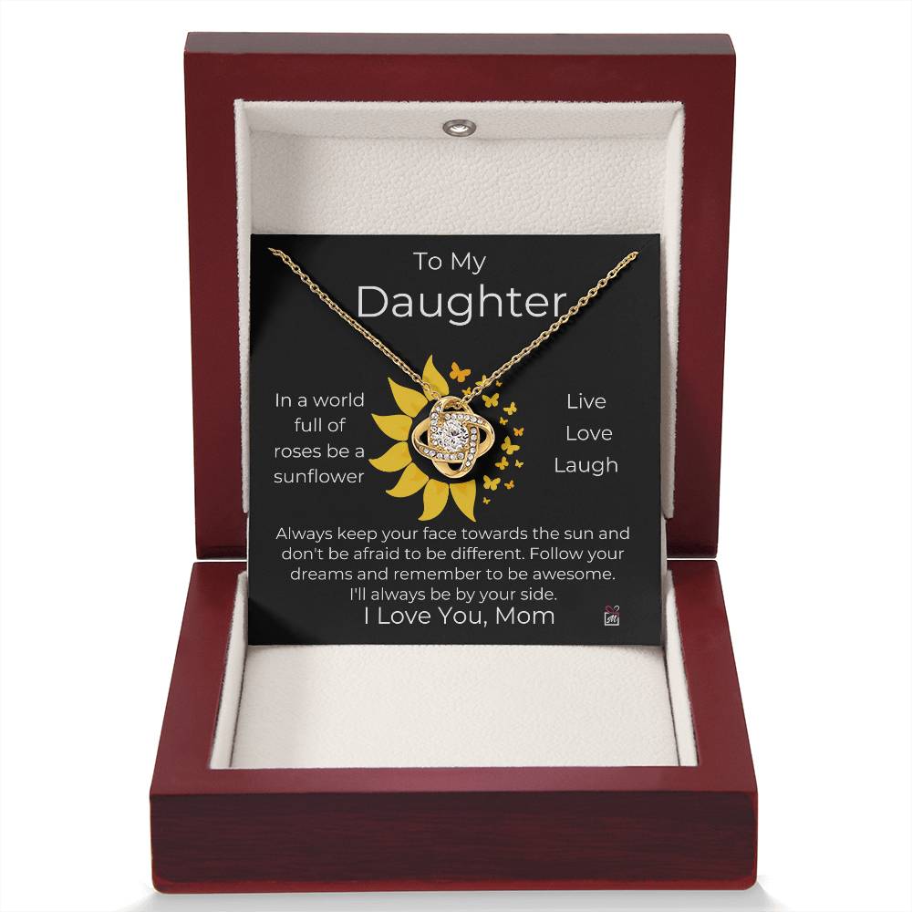 To Daughter from Mom - Be A Sunflower - Love Knot Necklace - PM0187