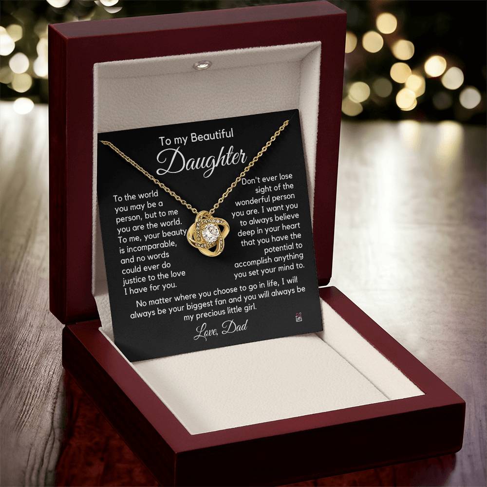 To Daughter, from Dad - To Me You Are The World - Love Knot Necklace PM0231