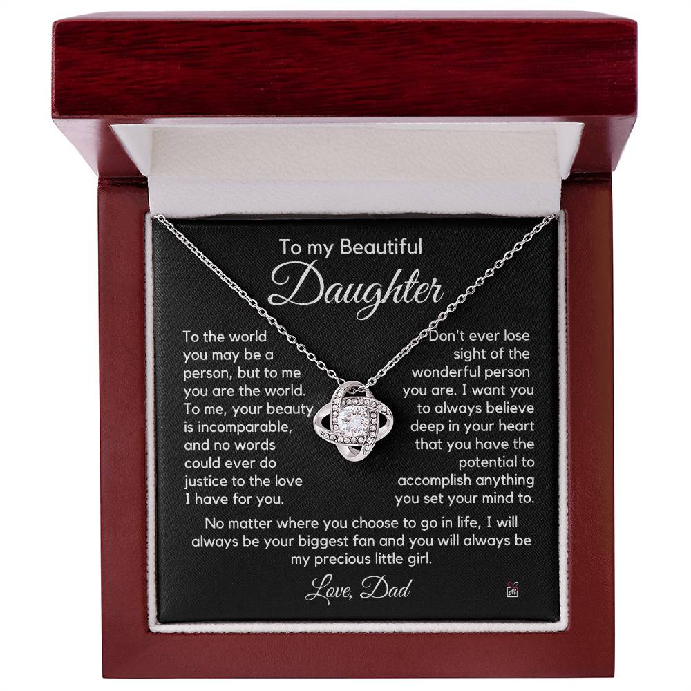 To Daughter, from Dad - To Me You Are The World - Love Knot Necklace PM0231