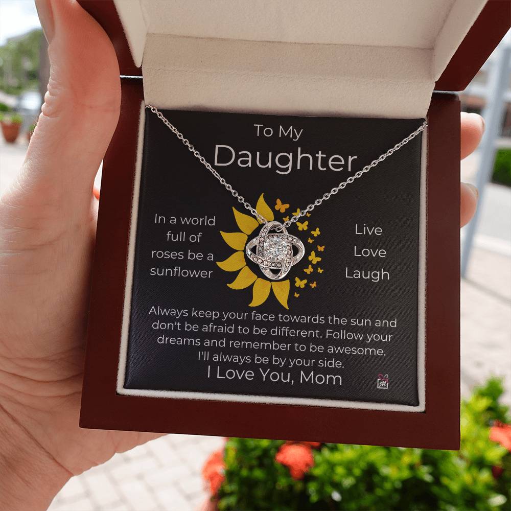 To Daughter from Mom - Be A Sunflower - Love Knot Necklace - PM0187