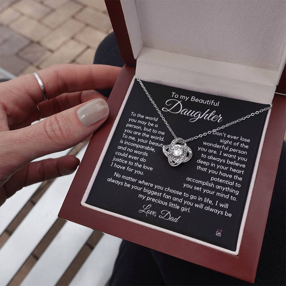 To Daughter, from Dad - To Me You Are The World - Love Knot Necklace PM0231