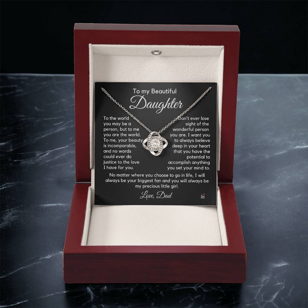To Daughter, from Dad - To Me You Are The World - Love Knot Necklace PM0231