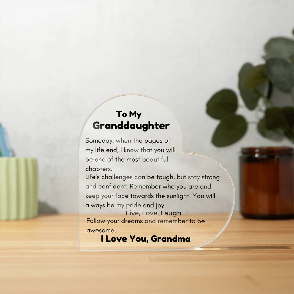 To Granddaughter, from Grandma - Live, Love, Laugh - Heart Acrylic Plaque - PM0226