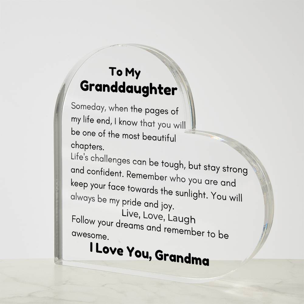 To Granddaughter, from Grandma - Live, Love, Laugh - Heart Acrylic Plaque - PM0226