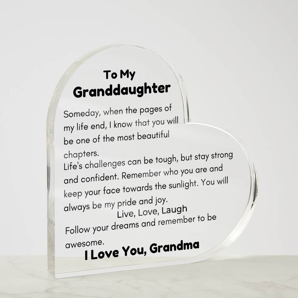 To Granddaughter, from Grandma - Live, Love, Laugh - Heart Acrylic Plaque - PM0226