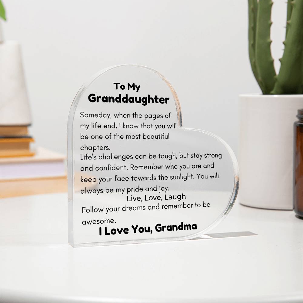 To Granddaughter, from Grandma - Live, Love, Laugh - Heart Acrylic Plaque - PM0226