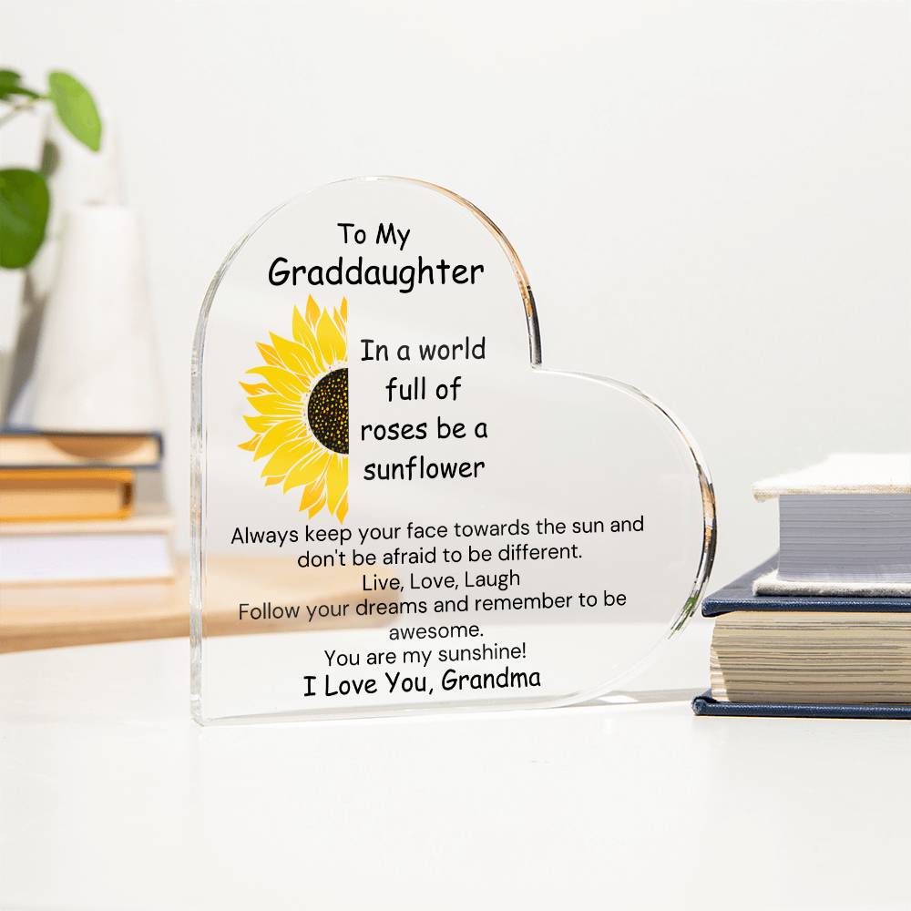 To Granddaughter, from Grandma - You Are My Sunshine - Heart Acrylic Plaque - PM0222