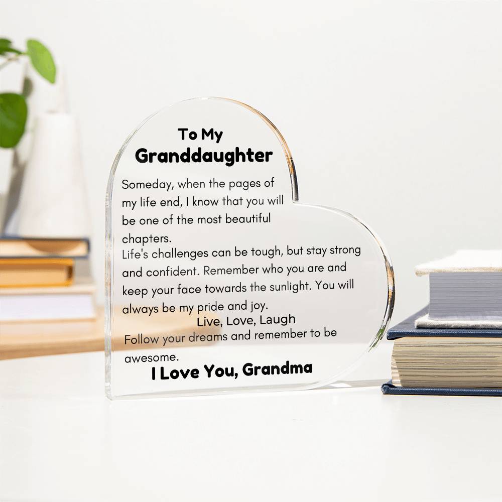 To Granddaughter, from Grandma - Live, Love, Laugh - Heart Acrylic Plaque - PM0226