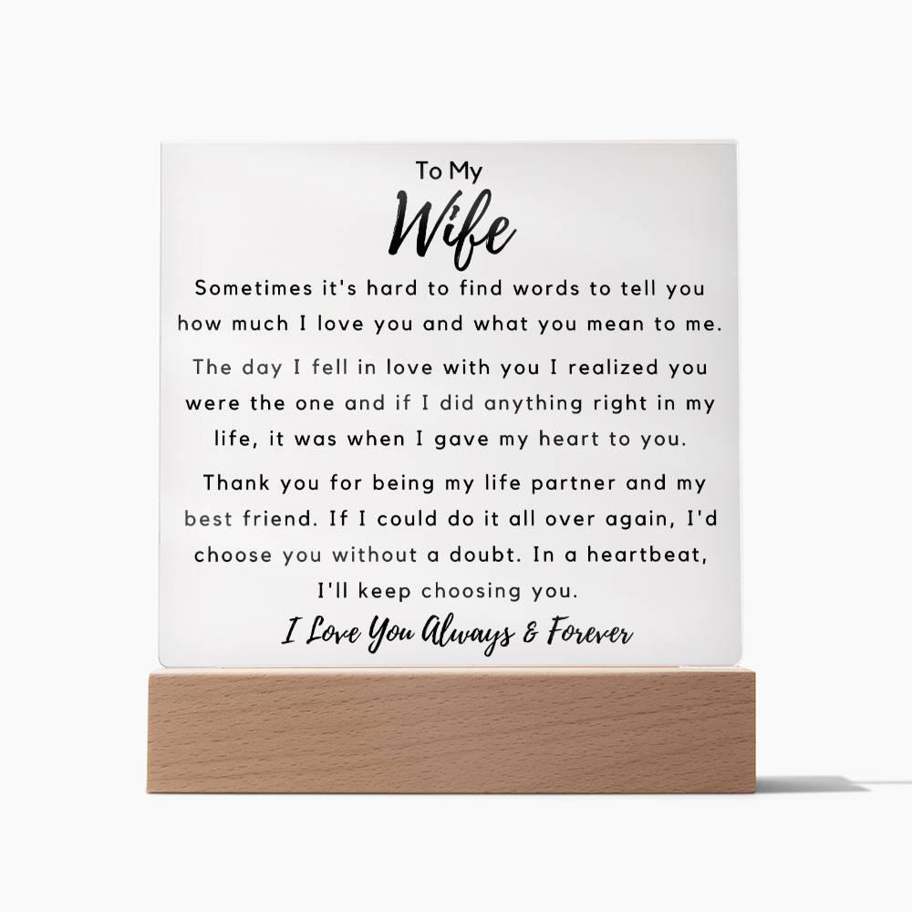 To Wife - Hard To Find Words - Square Acrylic Plaque - PM0189