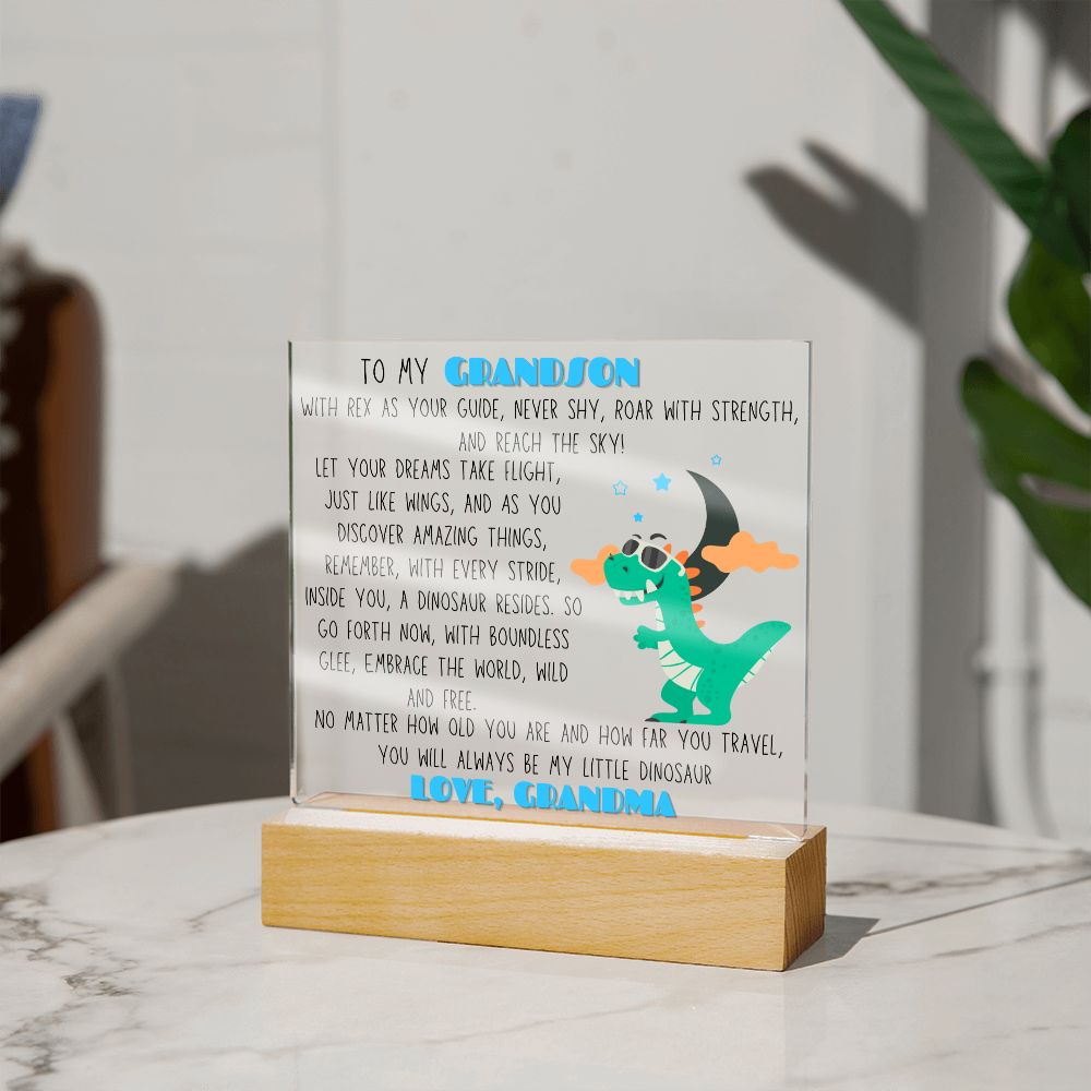 To Grandson, from Grandma - Rex, the Dinosaur - Square Acrylic Plaque - PM0156
