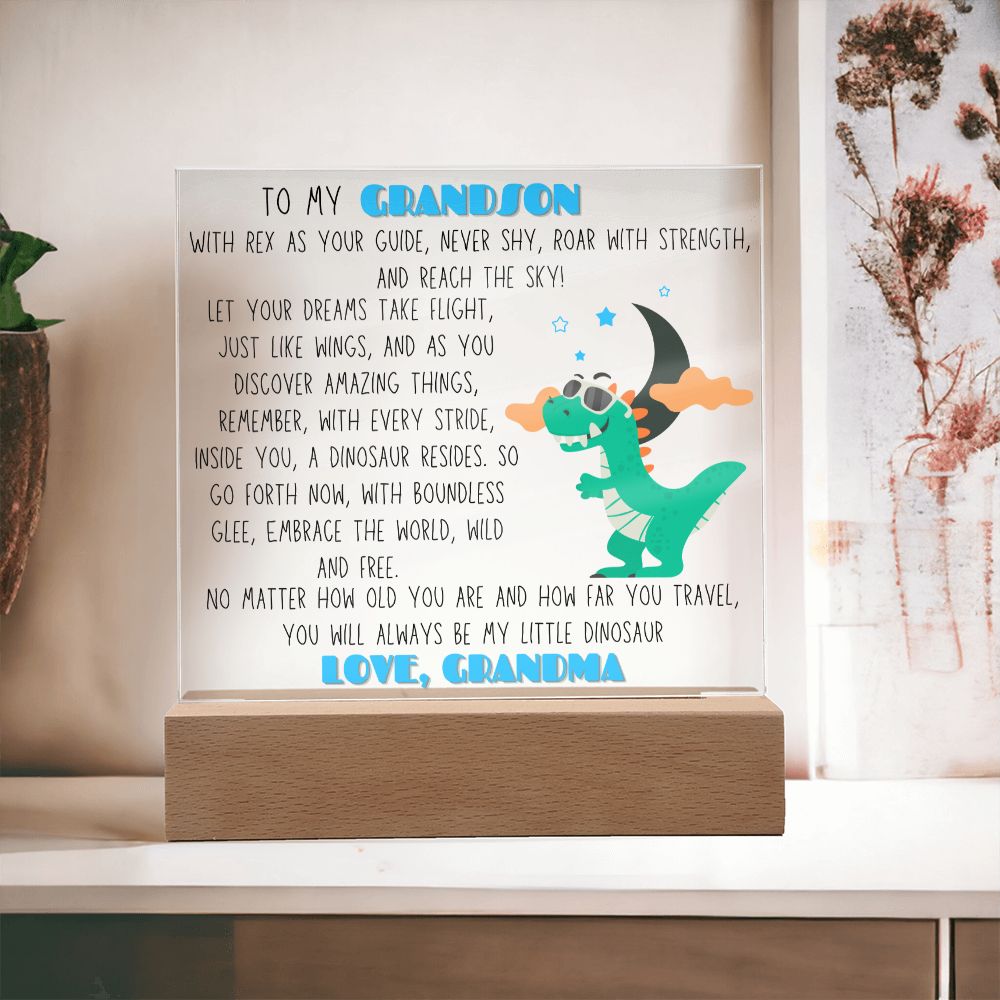 To Grandson, from Grandma - Rex, the Dinosaur - Square Acrylic Plaque - PM0156