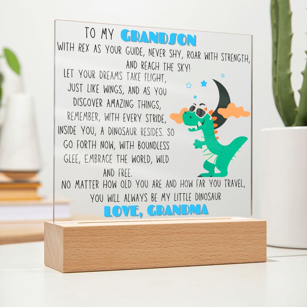 To Grandson, from Grandma - Rex, the Dinosaur - Square Acrylic Plaque - PM0156