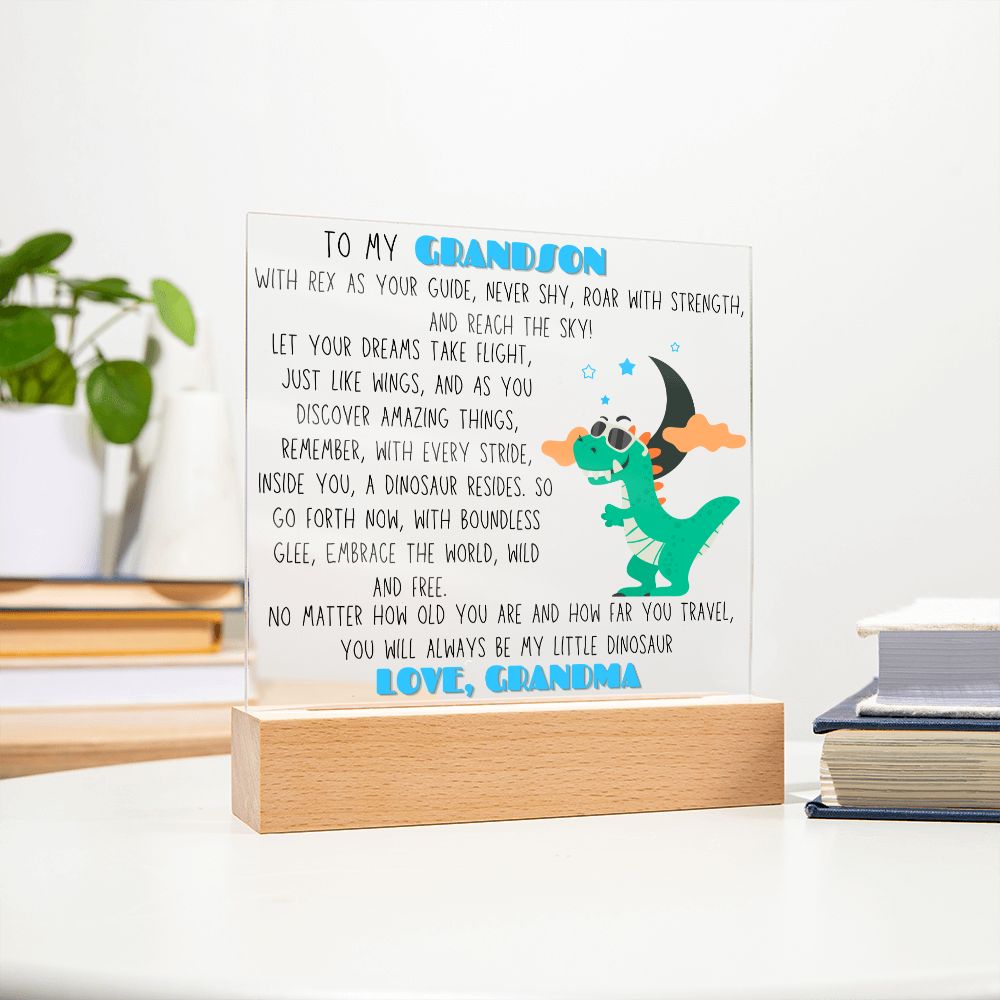 To Grandson, from Grandma - Rex, the Dinosaur - Square Acrylic Plaque - PM0156