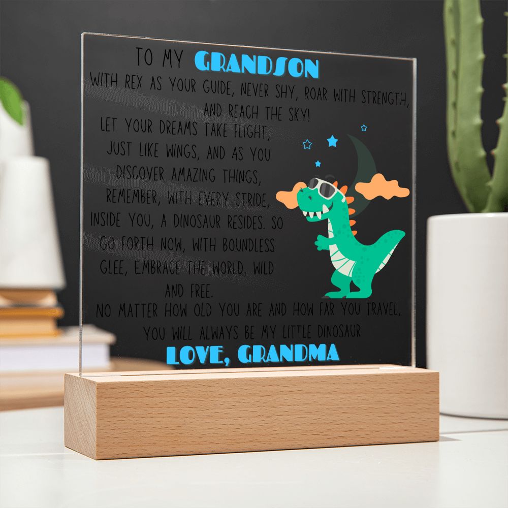 To Grandson, from Grandma - Rex, the Dinosaur - Square Acrylic Plaque - PM0156