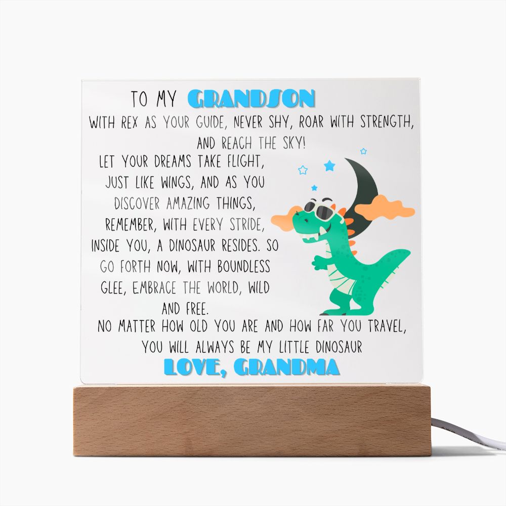 To Grandson, from Grandma - Rex, the Dinosaur - Square Acrylic Plaque - PM0156