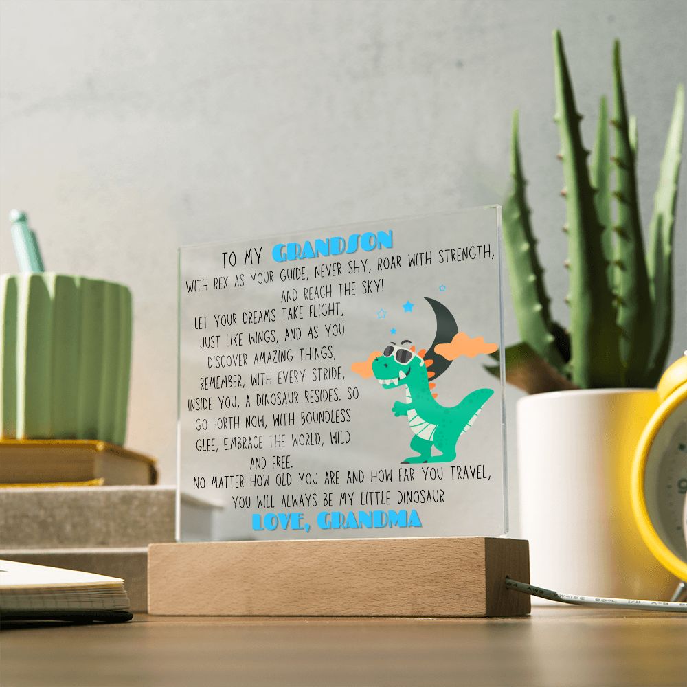 To Grandson, from Grandma - Rex, the Dinosaur - Square Acrylic Plaque - PM0156