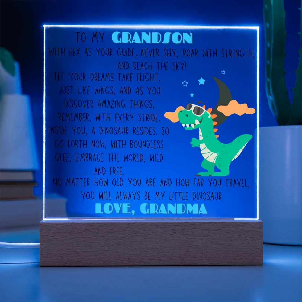To Grandson, from Grandma - Rex, the Dinosaur - Square Acrylic Plaque - PM0156