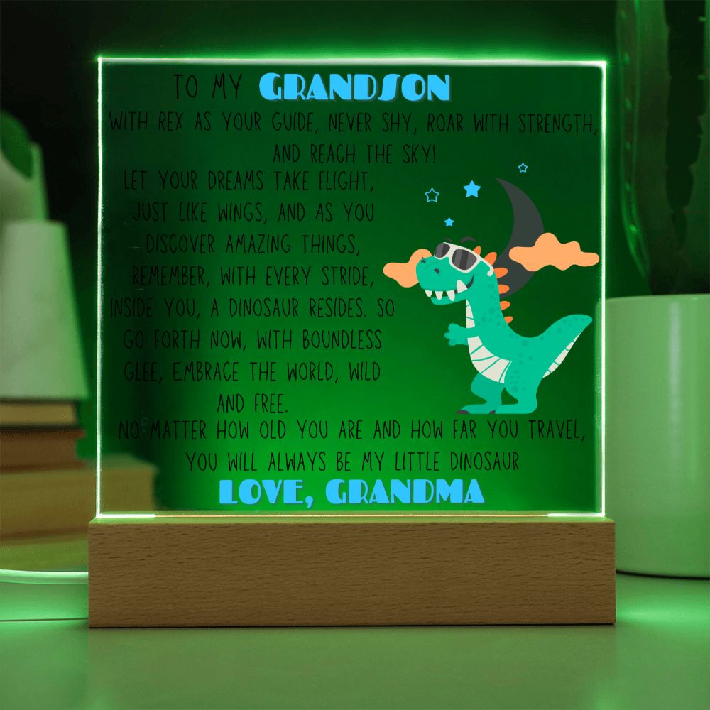 To Grandson, from Grandma - Rex, the Dinosaur - Square Acrylic Plaque - PM0156