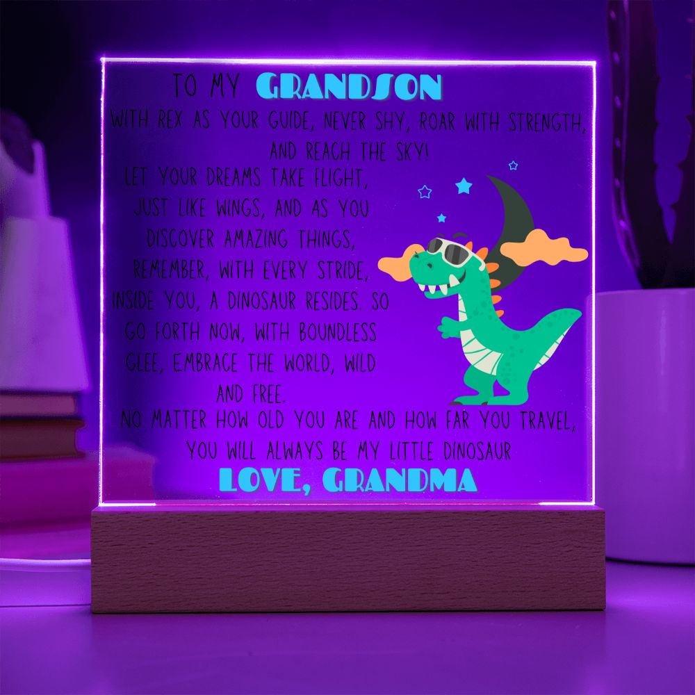 To Grandson, from Grandma - Rex, the Dinosaur - Square Acrylic Plaque - PM0156
