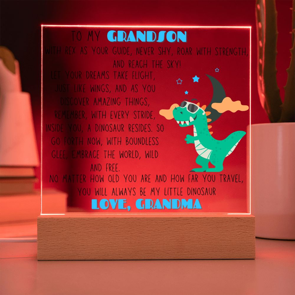 To Grandson, from Grandma - Rex, the Dinosaur - Square Acrylic Plaque - PM0156