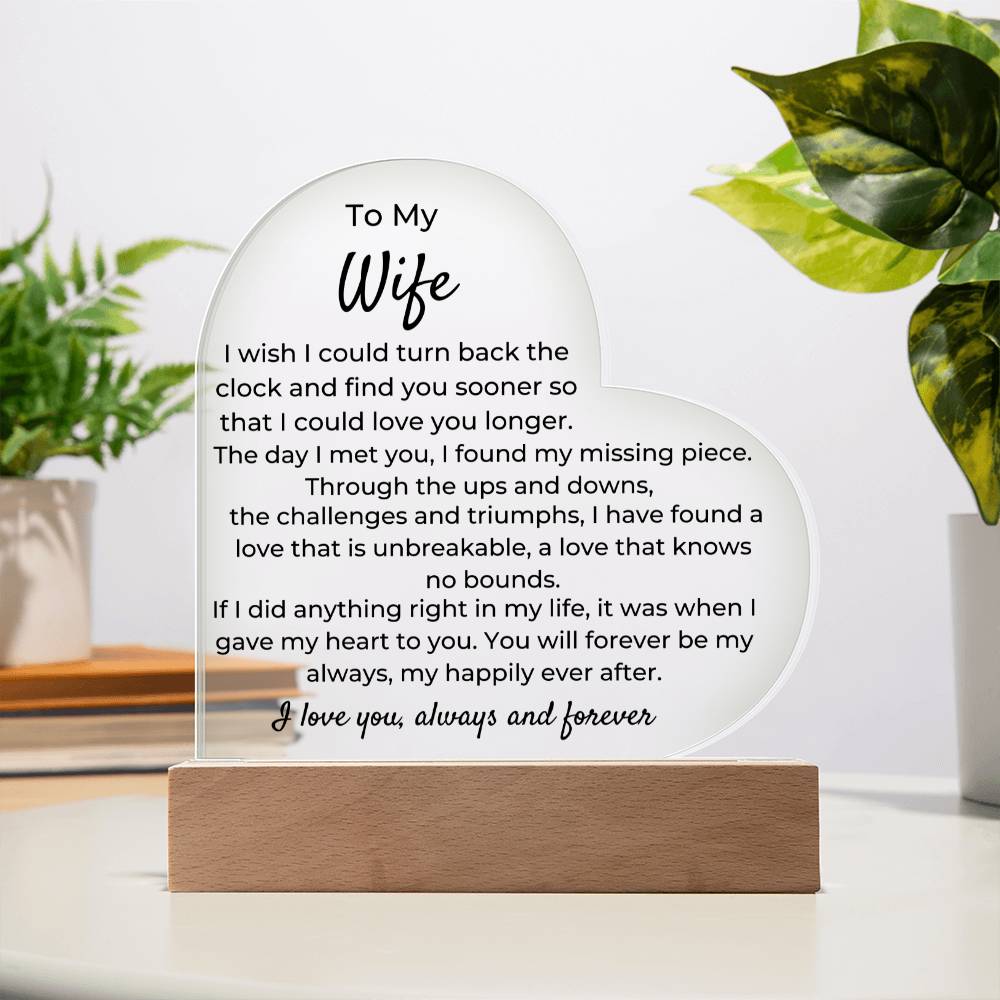 To Wife - To Turn Back The Clock - LED Heart Acrylic Plaque - PM0251