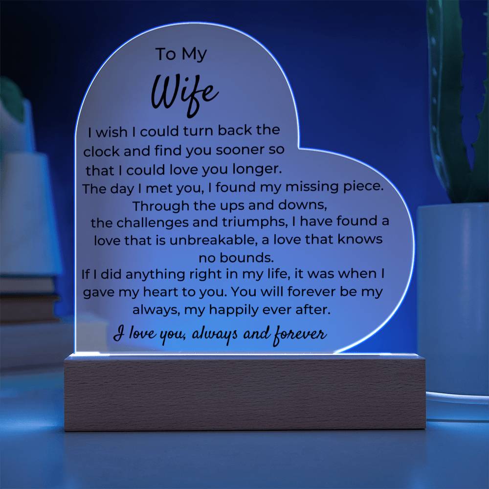 To Wife - To Turn Back The Clock - LED Heart Acrylic Plaque - PM0251