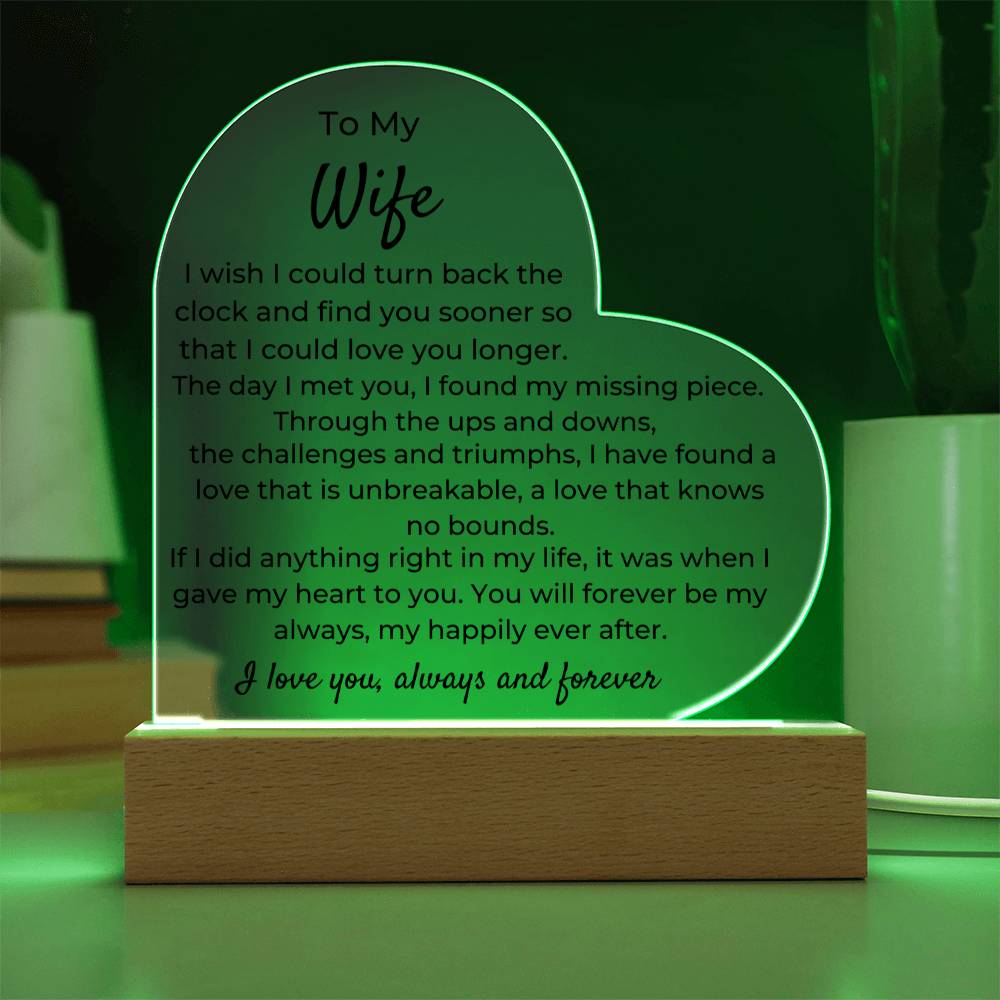 To Wife - To Turn Back The Clock - LED Heart Acrylic Plaque - PM0251
