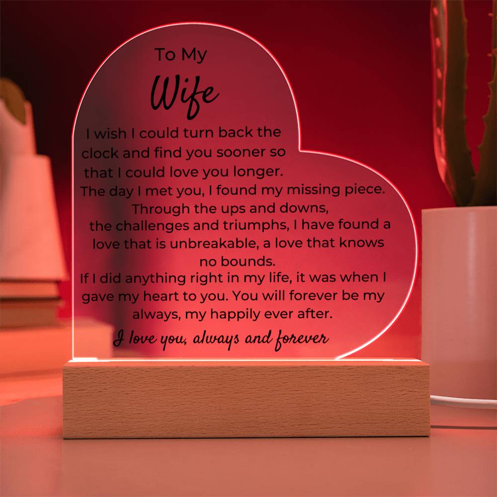 To Wife - To Turn Back The Clock - LED Heart Acrylic Plaque - PM0251