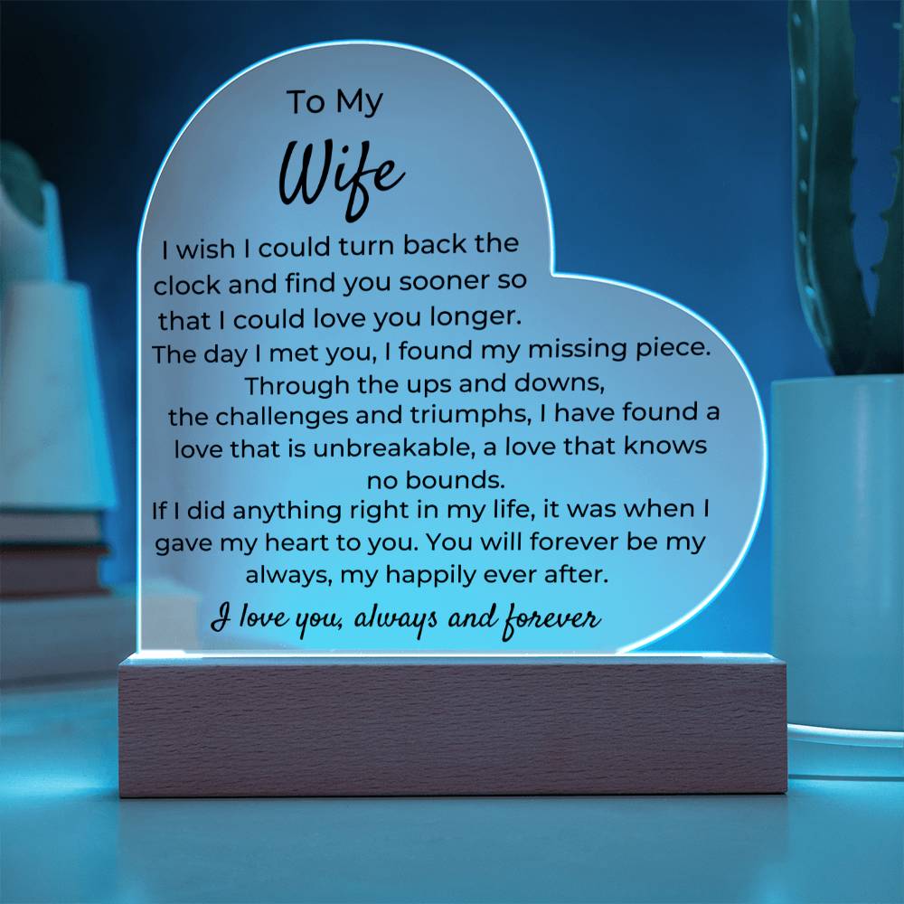 To Wife - To Turn Back The Clock - LED Heart Acrylic Plaque - PM0251