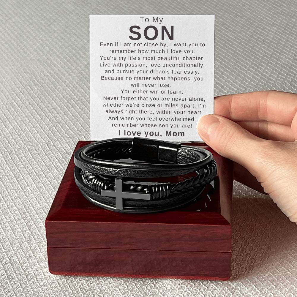 To Son, from Mom - You Will Never Lose - Men's Cross Bracelet - PM0239