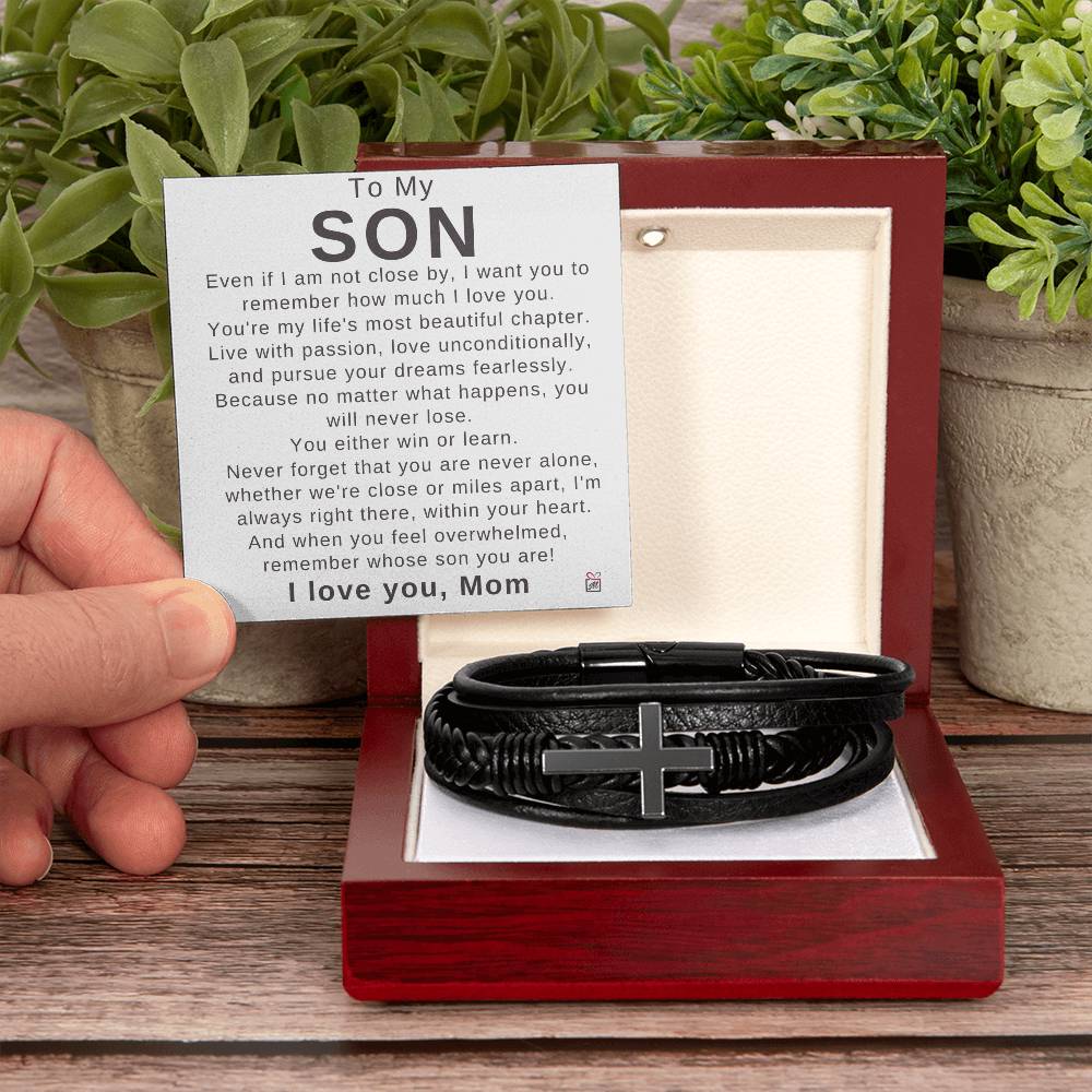 To Son, from Mom - You Will Never Lose - Men's Cross Bracelet - PM0239