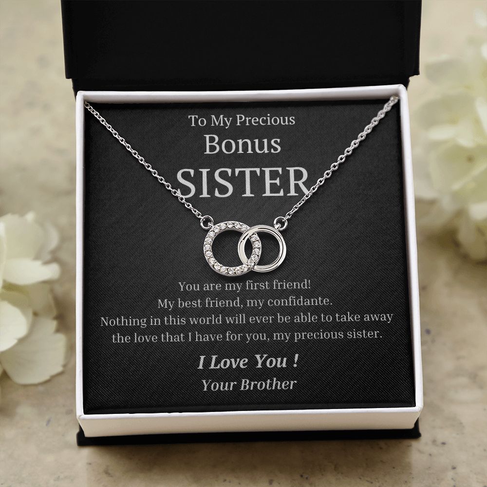 To My Precious Bonus Sister, from Brother - You Are My First Friend - The Perfect Pair Necklace