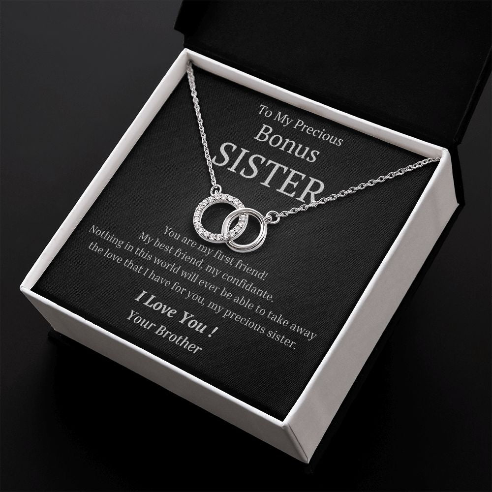 To My Precious Bonus Sister, from Brother - You Are My First Friend - The Perfect Pair Necklace