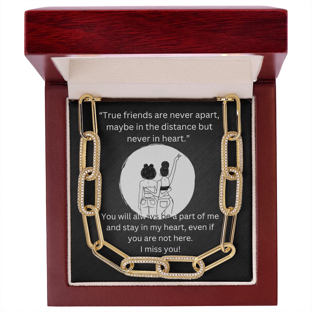 True Friends are never apart... Forever Linked Necklace- Silver Moon Background