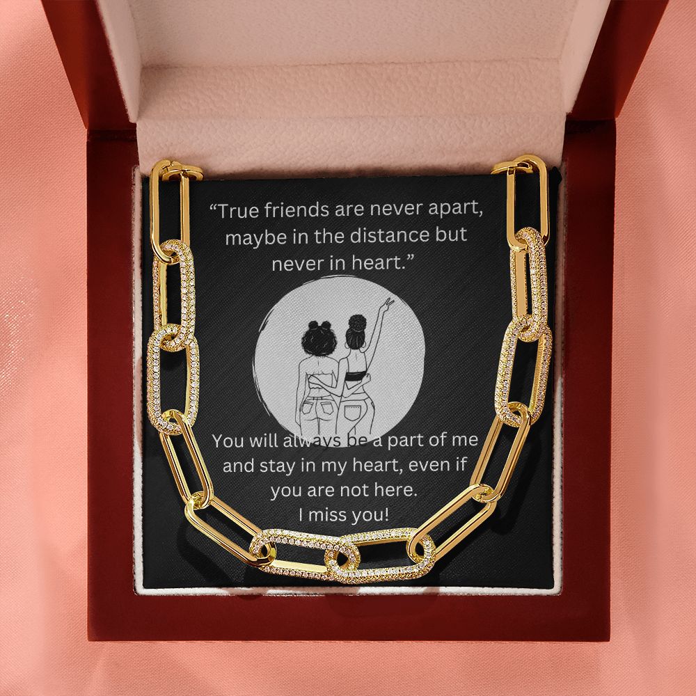 True Friends are never apart... Forever Linked Necklace- Silver Moon Background
