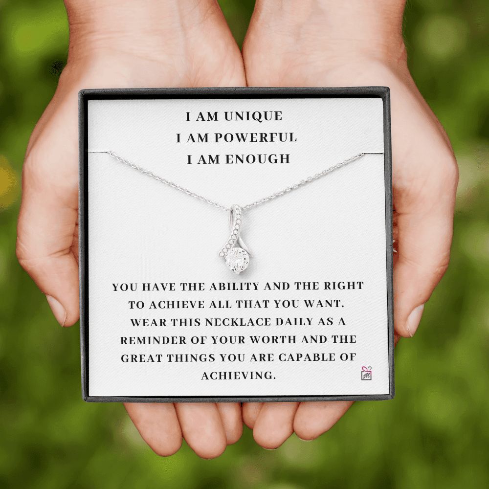 I AM Enough - Motivational Alluring Beauty necklace - White Gold