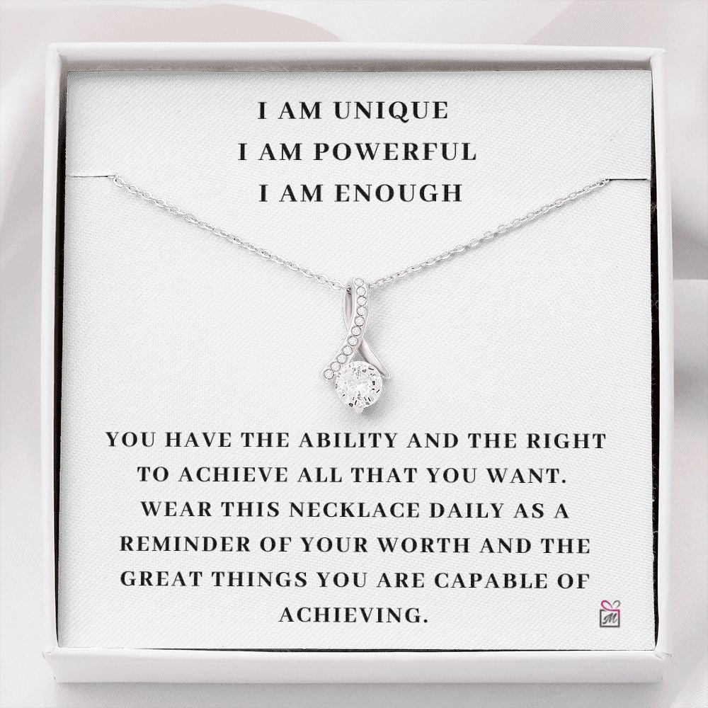 I AM Enough - Motivational Alluring Beauty necklace - White Gold