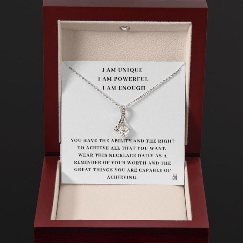 I AM Enough - Motivational Alluring Beauty necklace - White Gold