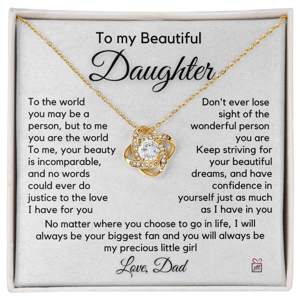 To Daughter, from Dad - To Me You Are The World - Love Knot Necklace PM059