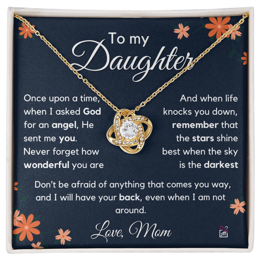 To Daughter, from Mom - I Asked For An Angel- Love Knot Necklace