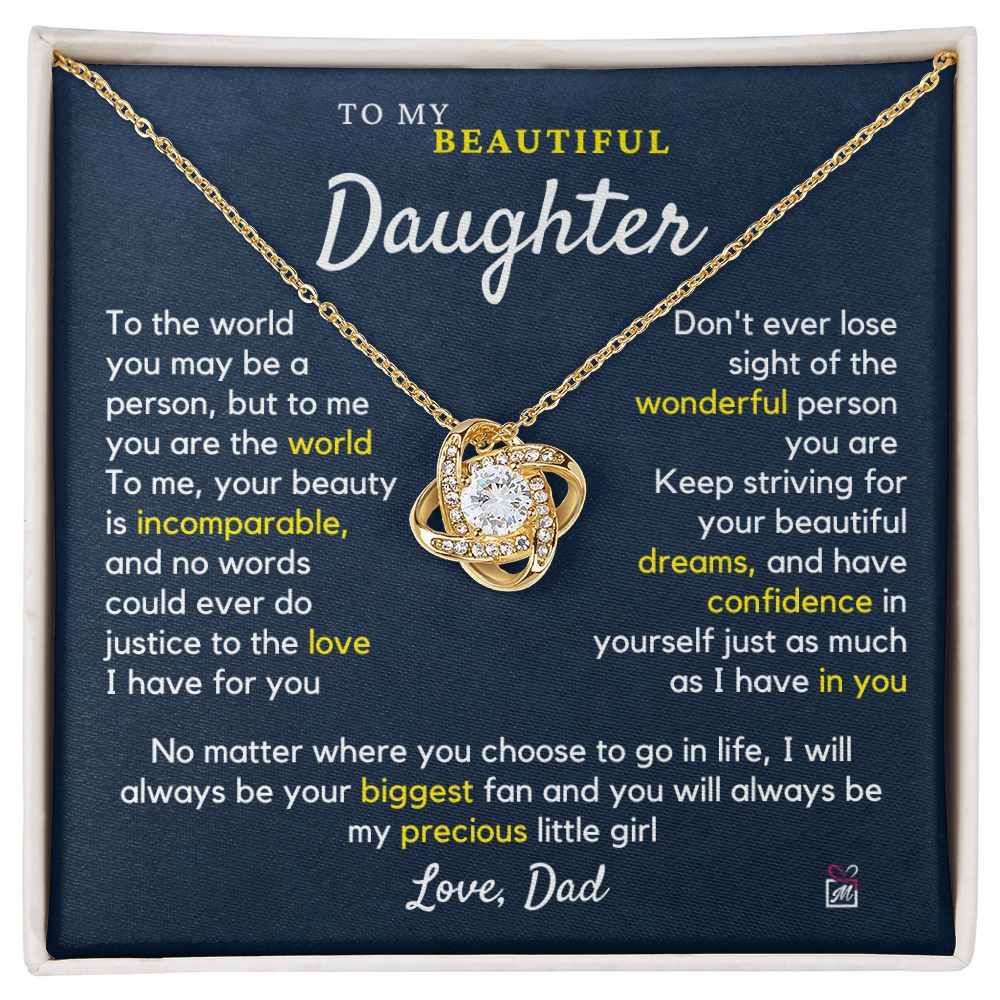 To Daughter, from Dad - To Me You Are The World - Love Knot Necklace PM060
