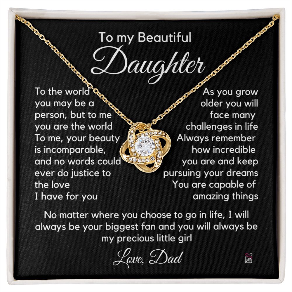 To Daughter, from Dad - To Me You Are The World - Love Knot Necklace PM061