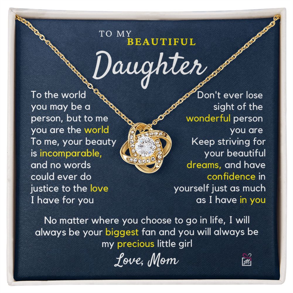 To Daughter, from Mom - To Me You Are The World - Love Knot Necklace