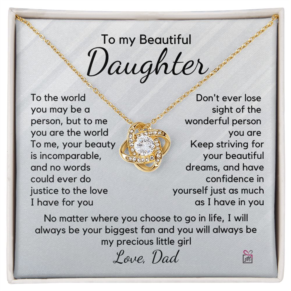 To Daughter, from Dad - To Me You Are The World - Love Knot Necklace